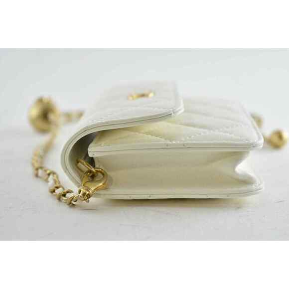 Chanel 22C White Pearl Crush Clutch Mini Chain Classic Gold Card Belt Waist Bag - Picture 7 of 12